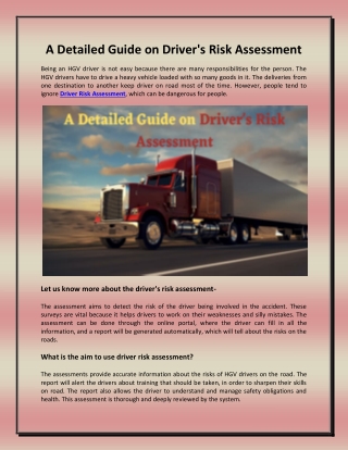 A Detailed Guide on Driver's Risk Assessment