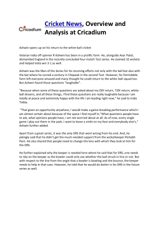 Cricket News, Overview and Analysis at Cricadium
