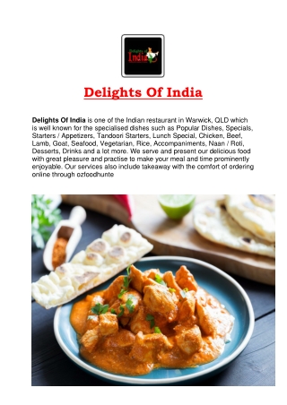 5% off - Delights Of India an Indian restaurant in Warwick, QLD