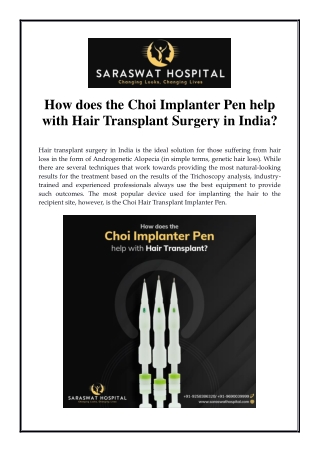 How does the Choi Implanter Pen help with Hair Transplant Surgery in India?