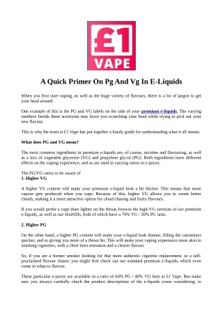 A Quick Primer On Pg And Vg In E-Liquids