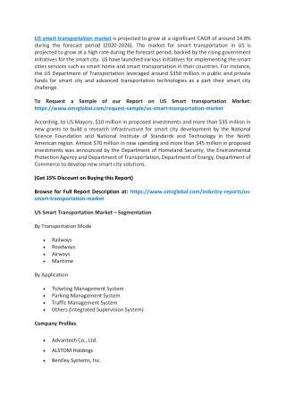 US Smart transportation Market 2020 Analysis May Set New Growth Story, Forecast to 2026
