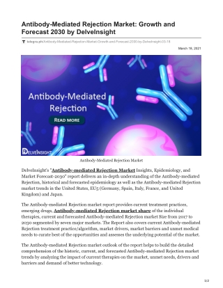 Antibody-Mediated Rejection Market: Growth and Forecast 2030 by DelveInsight