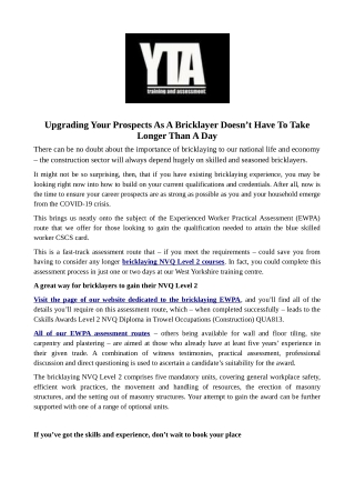 Upgrading Your Prospects As A Bricklayer Doesn’t Have To Take Longer Than A Day