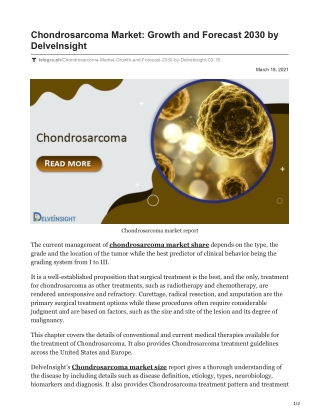 Chondrosarcoma Market: Growth and Forecast 2030 by DelveInsight