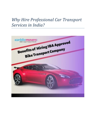 Why Hire Professional Car Transport Services in India?