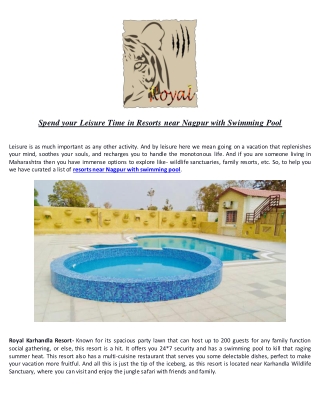 Spend your Leisure Time in Resorts near Nagpur with Swimming Pool