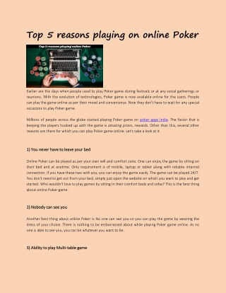 Top 5 reasons playing on online Poker