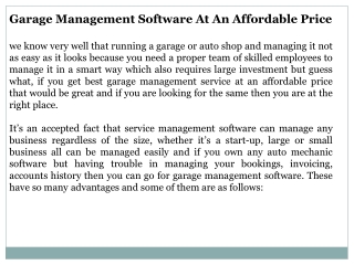 Garage Management Software At An Affordable Price