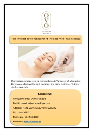 Find The Best Botox Vancouver At The Best Price | Ovo Medispa