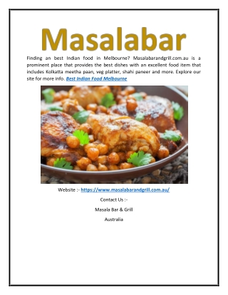 Best Indian Food Melbourne | masalabarandgrill.com.au