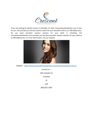 Dental Crowns Columbia Sc | Crescentprosthodontics.com