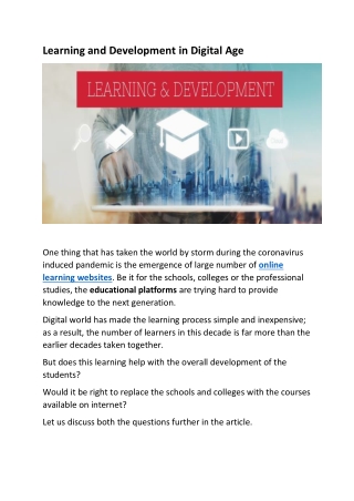 Learning and Development in Digital Age