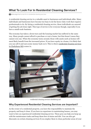 What To Look For In Residential Cleaning Services?