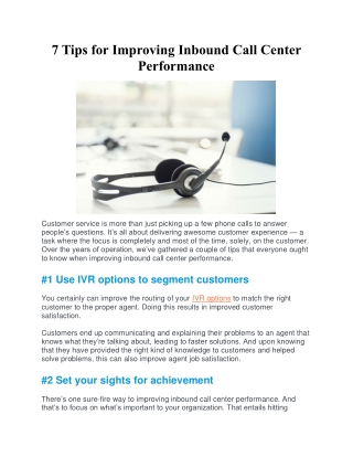 7 Tips for Improving Inbound Call Center Performance