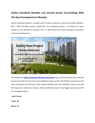 Godrej Chandivali Mumbai - Real Estate Project In Mumbai