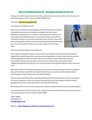 Discreet Cleaning Services UK - Emergency Cleaning Services UK