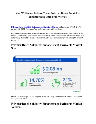 You Will Never Believe These Polymer Based Solubility Enhancement Excipients Market.