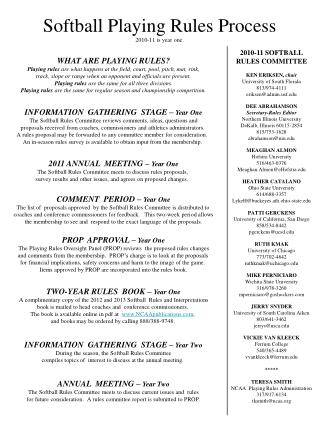 Softball Playing Rules Process 2010-11 is year one.