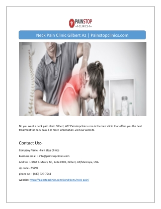 Neck Pain Clinic Gilbert Az | Painstopclinics.com