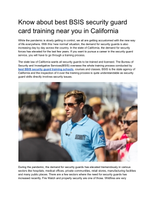 Know about best BSIS security guard card training near you in California