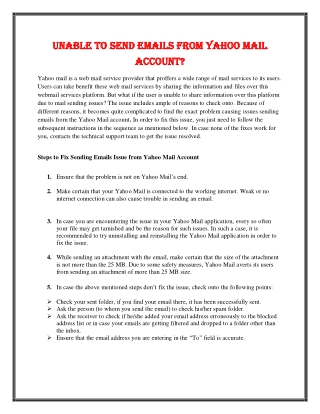 Unable to Send Emails from Yahoo Mail Account?