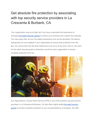 Get absolute fire protection by associating with top security service providers in La Crescenta & Burbank, CA