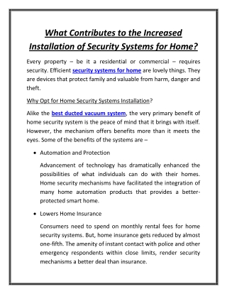 What Contributes to the Increased Installation of Security Systems for Home