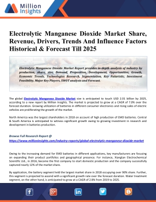 Electrolytic Manganese Dioxide Market 2025 Global Size, Key Companies, Trends, Growth And Regional Forecasts Research