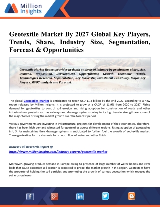 Geotextile Market 2025 Share, Trend, Global Industry Size, Price, Future Analysis, Regional Outlook