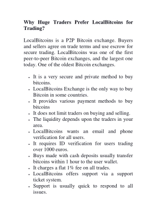 Why Huge Traders Prefer LocalBitcoins for Trading?