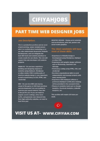 PART TIME WEB DESIGNER JOBS FOR FRESHER