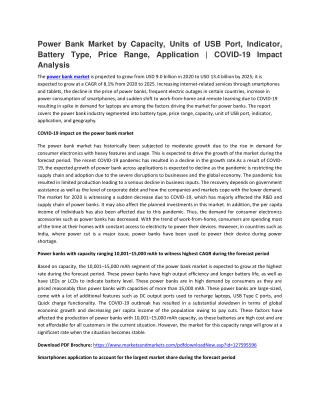 Power Bank Market by Capacity, Units of USB Port, Indicator, Battery Type, Price Range, Application | COVID-19 Impact An
