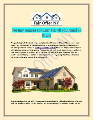 We Buy Houses Newark NJ | Fair Offer NY