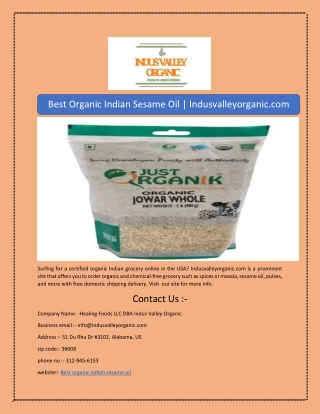 Best Organic Indian Sesame Oil | Indusvalleyorganic.com