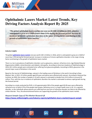 Ophthalmic Lasers Market Latest Trends, Key Driving Factors Analysis Report By 2025