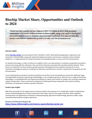 Biochip Market Share, Opportunities and Outlook to 2024