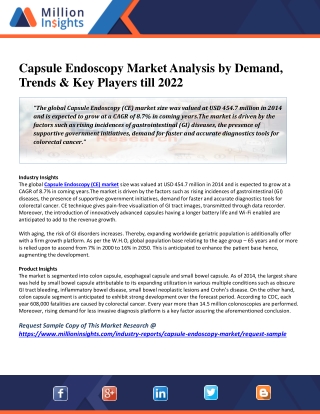 Capsule Endoscopy Market Analysis by Demand, Trends & Key Players till 2022