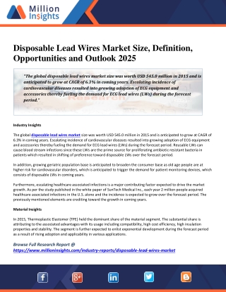 Disposable Lead Wires Market Size, Definition, Opportunities and Outlook 2025