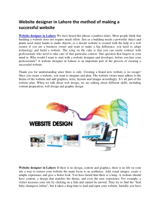 Website designer in Lahore the method of making a successful website