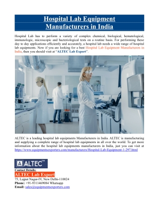 Hospital Lab Equipment Manufacturers in India