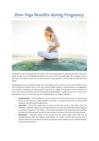 How Yoga Benefits during Pregnancy