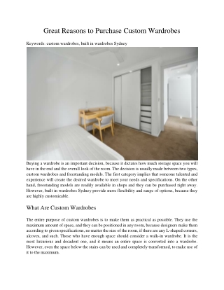 Great Reasons to Purchase Custom Wardrobes