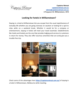 Looking for hotels in Williamstown?