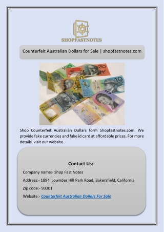 Counterfeit Australian Dollars for Sale | shopfastnotes.com