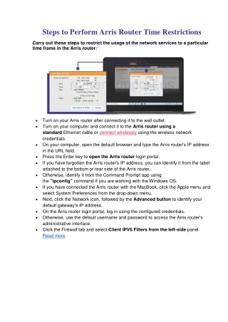 Arris Router Time Restrictions - Configuration Settings