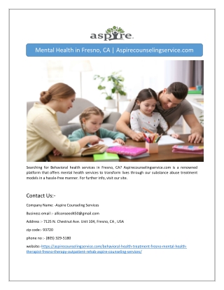 Mental Health in Fresno, CA | Aspirecounselingservice.com
