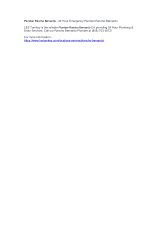 Plumber Rancho Bernardo - 24 Hour Emergency Plumber Rancho Bernardo