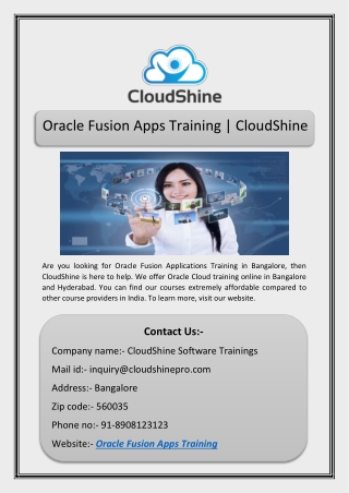 Oracle Fusion Apps Training | CloudShine