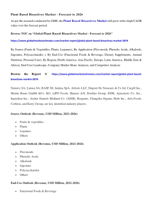 Plant Based Bioactives Market Size - Forecasts to 2026